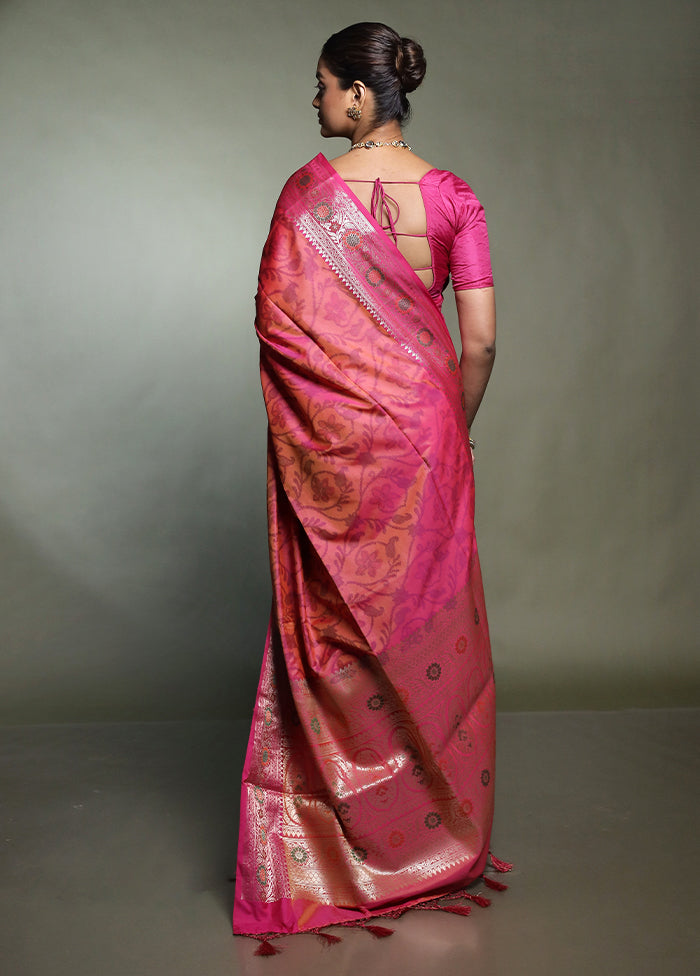 Pink Dupion Silk Saree With Blouse Piece