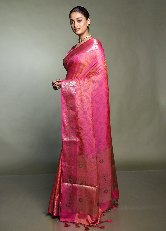 Pink Dupion Silk Saree With Blouse Piece