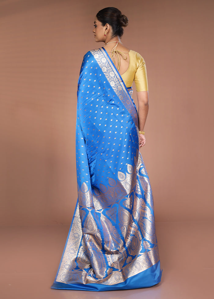 Blue Banarasi Silk Saree With Blouse Piece