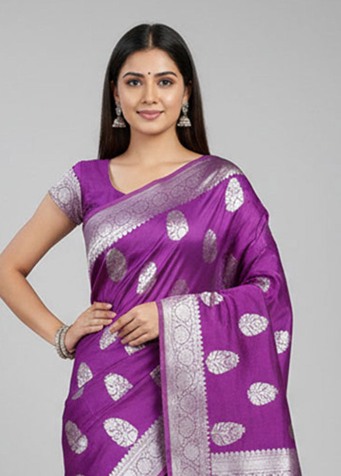 Purple Dupion Silk Saree With Blouse Piece
