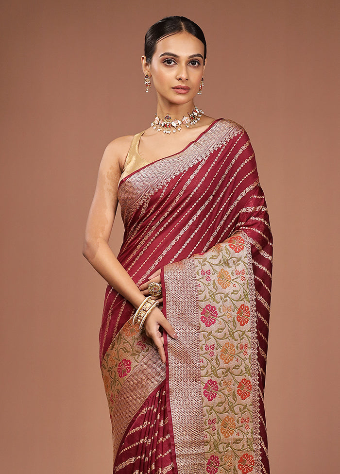 Maroon Dupion Silk Saree With Blouse Piece