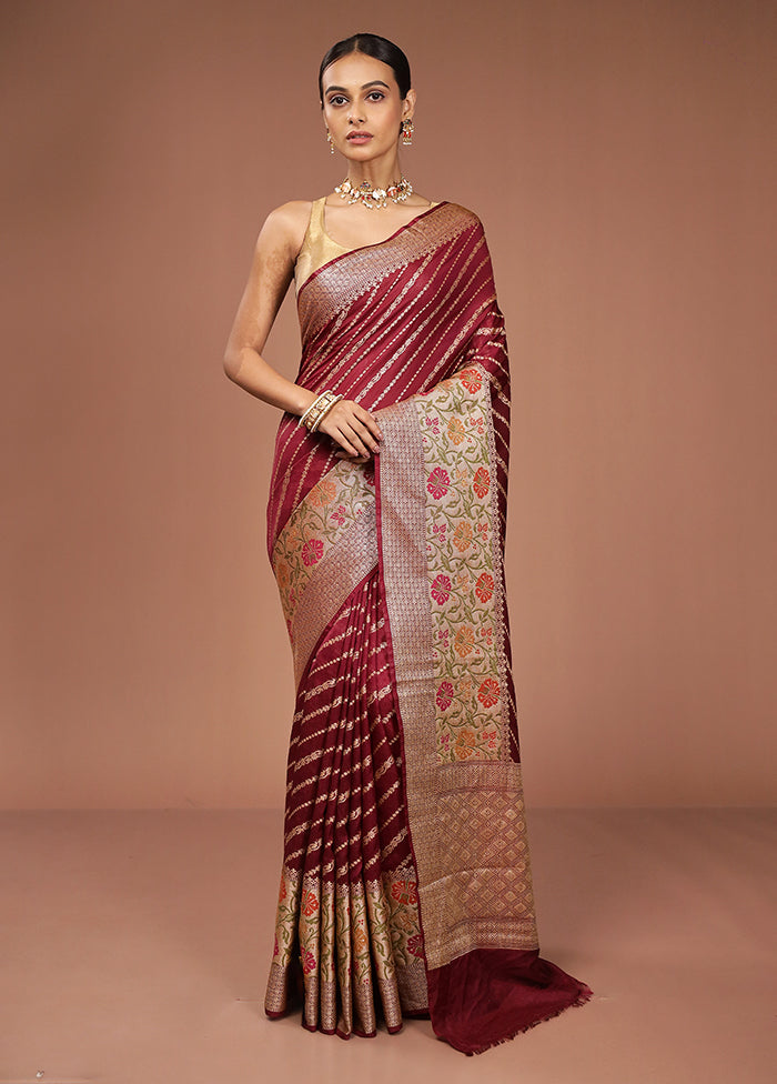 Maroon Dupion Silk Saree With Blouse Piece