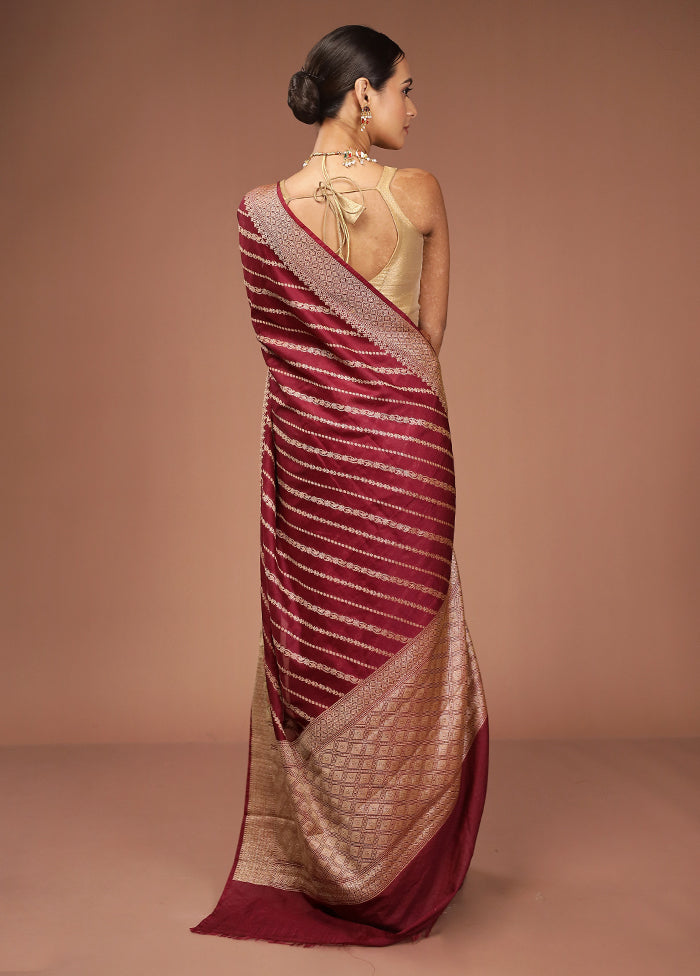 Maroon Dupion Silk Saree With Blouse Piece