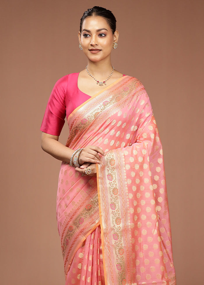 Pink Kora Silk Saree With Blouse Piece