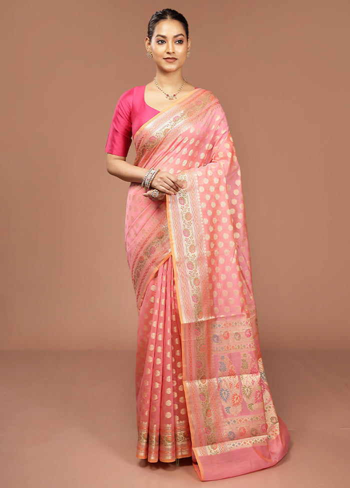Pink Kora Silk Saree With Blouse Piece