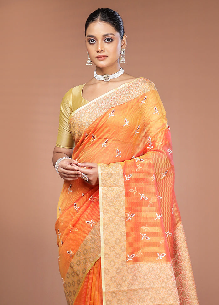 Rust Cotton Saree With Blouse Piece