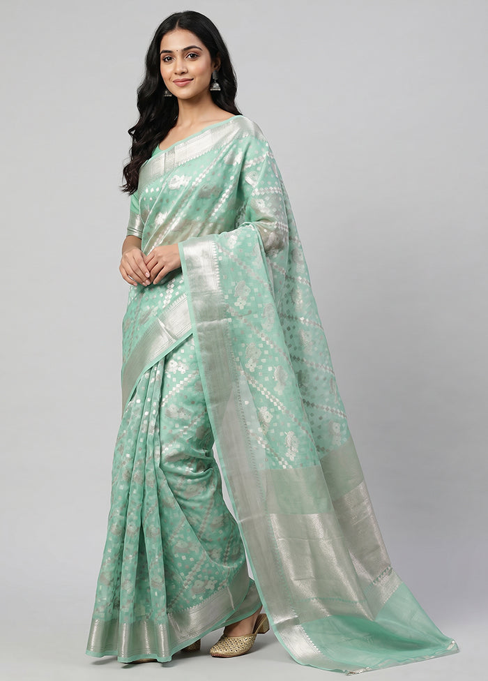Green Organza Saree With Blouse Piece