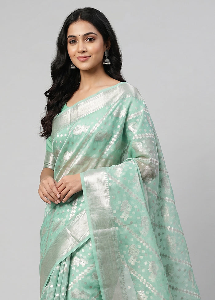 Green Organza Saree With Blouse Piece