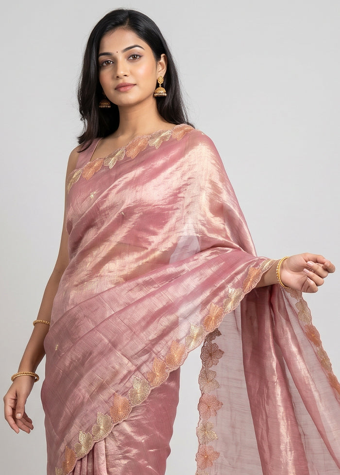 Peach Tissue Silk Saree With Blouse Piece
