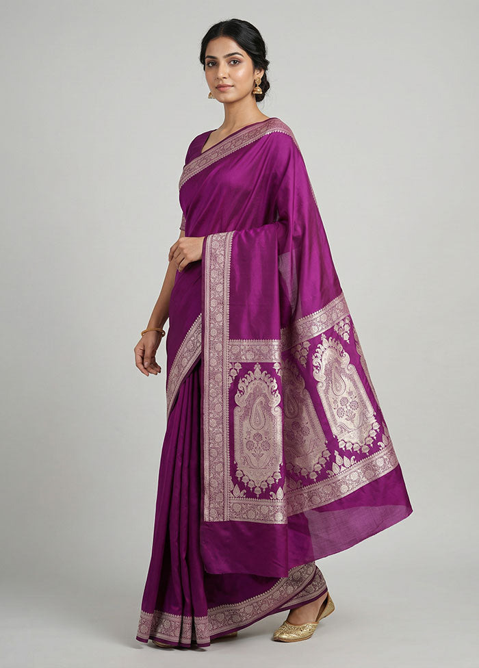Purple Katan Silk Saree With Blouse Piece