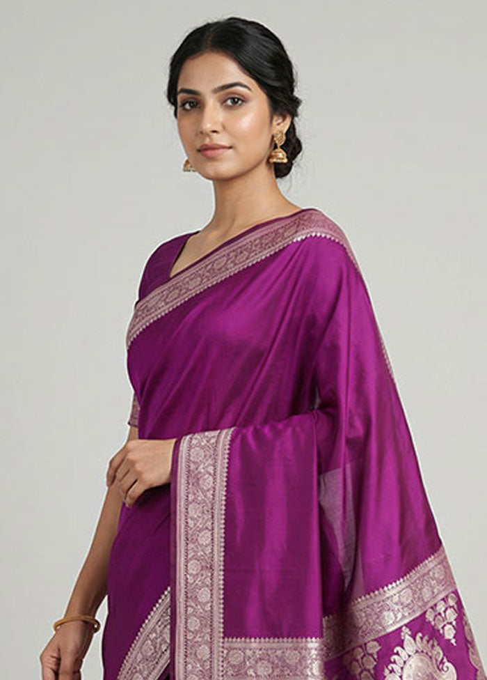 Purple Katan Silk Saree With Blouse Piece
