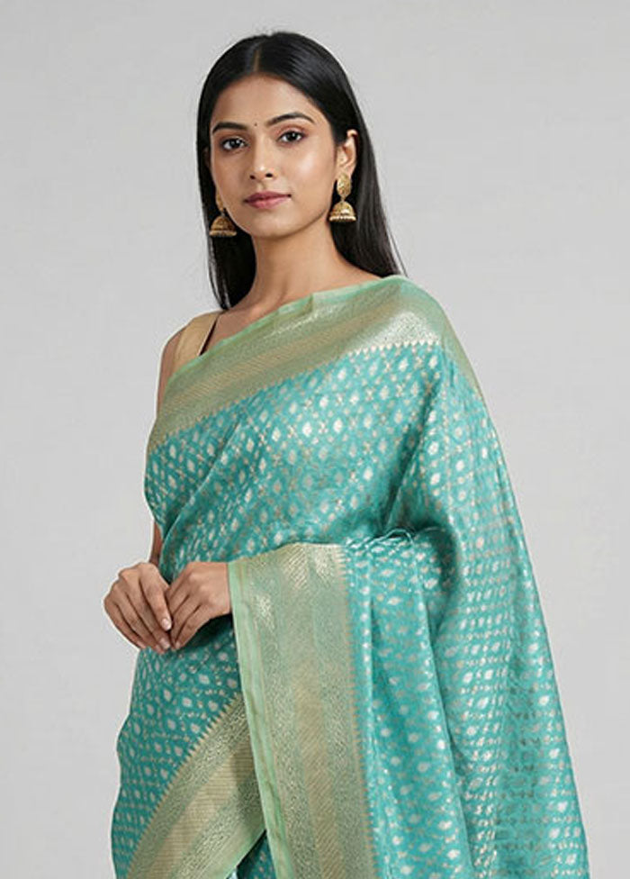 Green Kora Silk Saree With Blouse Piece