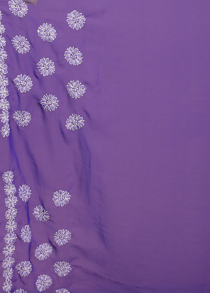 Blue Chikankari Saree With Blouse Piece