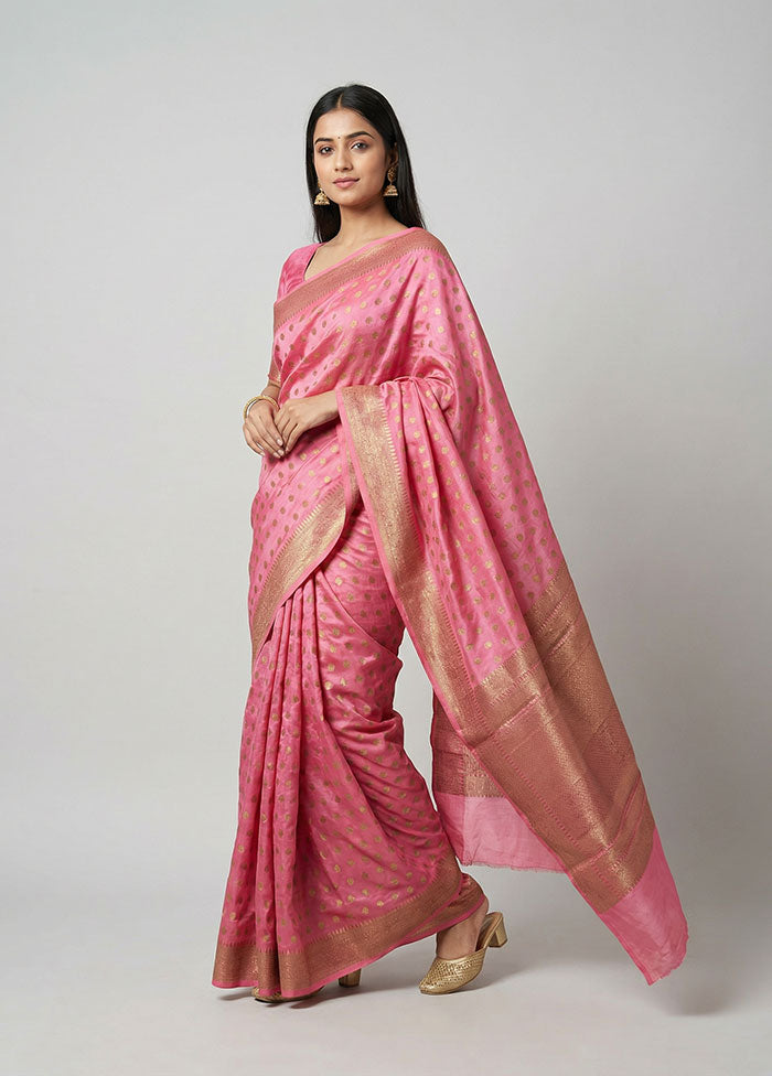 Pink Handloom Dupion Pure Silk Saree With Blouse Piece