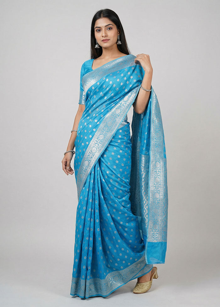 Blue Handloom Dupion Pure Silk Saree With Blouse Piece