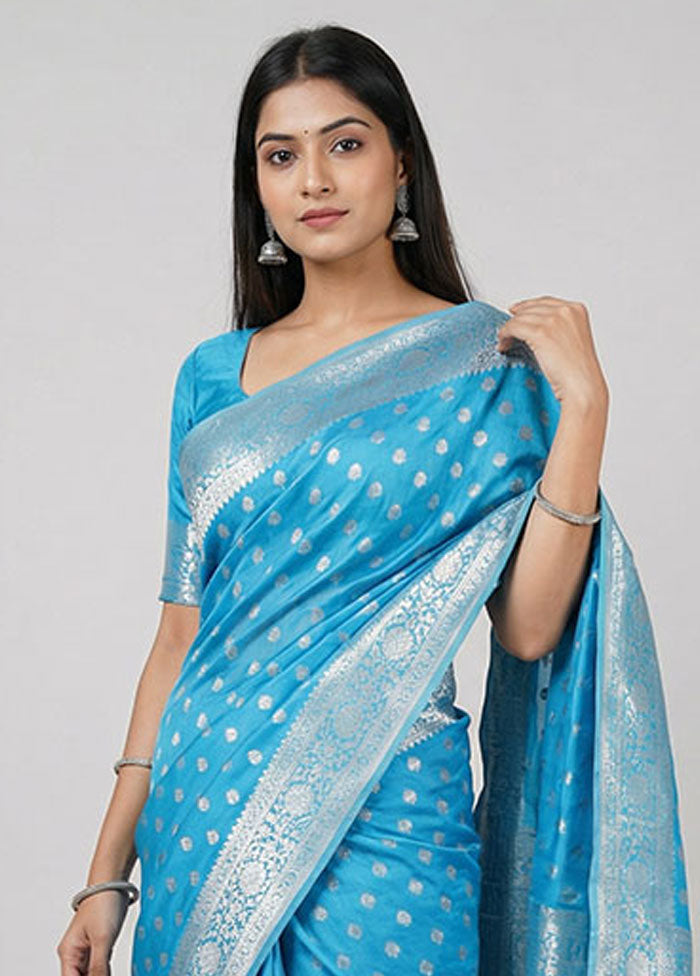 Blue Handloom Dupion Pure Silk Saree With Blouse Piece