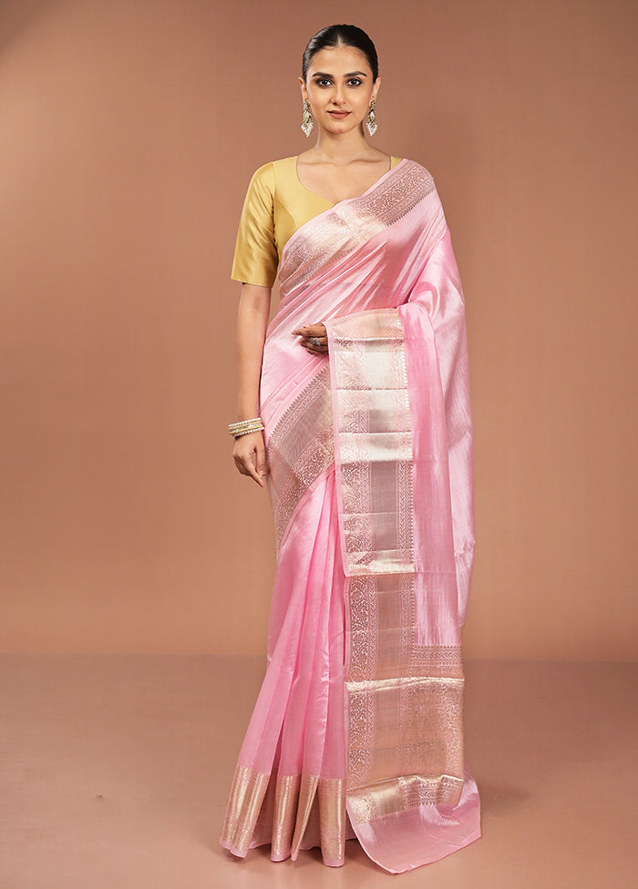 Pink Handloom Dupion Pure Silk Saree With Blouse Piece