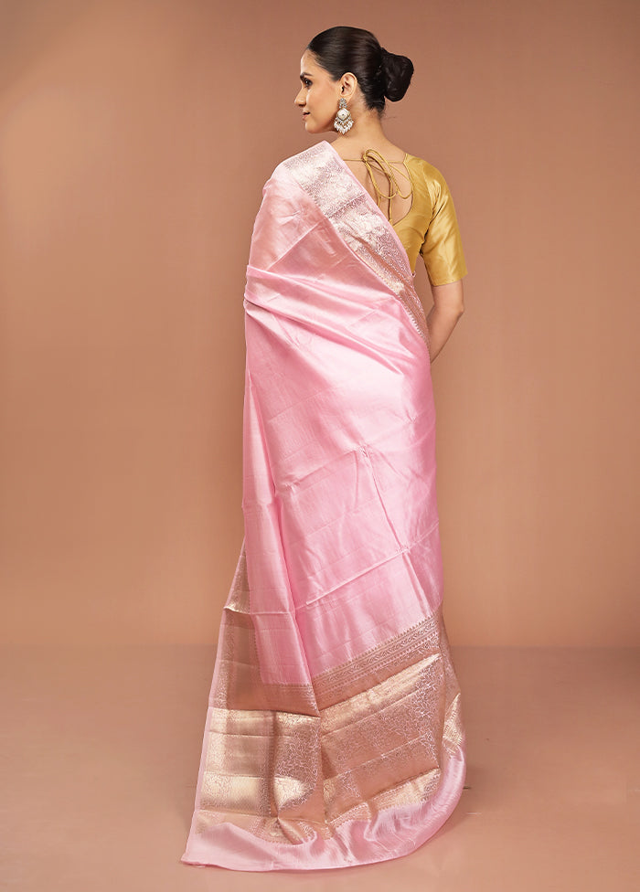 Pink Handloom Dupion Pure Silk Saree With Blouse Piece