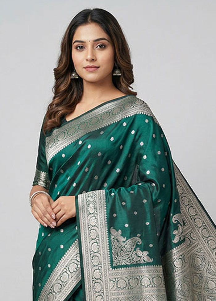 Green Katan Silk Saree With Blouse Piece