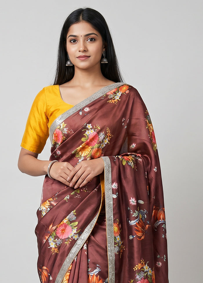 Maroon Chiffon Silk Saree With Blouse Piece