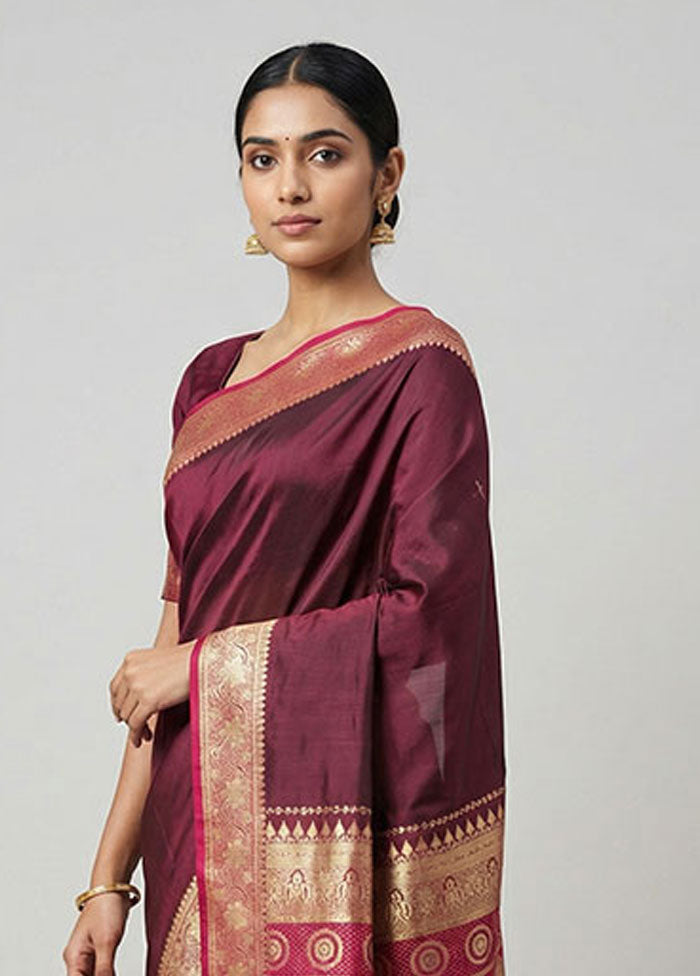 Purple Banarasi Silk Saree With Blouse Piece