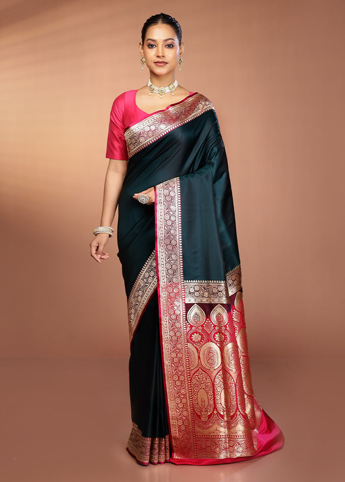 Blue Banarasi Silk Saree With Blouse Piece
