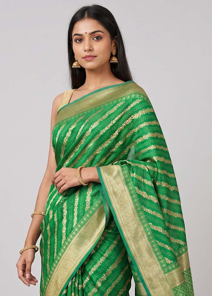 Green Kora Silk Saree With Blouse Piece