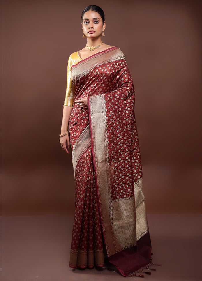 Wine Kora Silk Saree With Blouse Piece