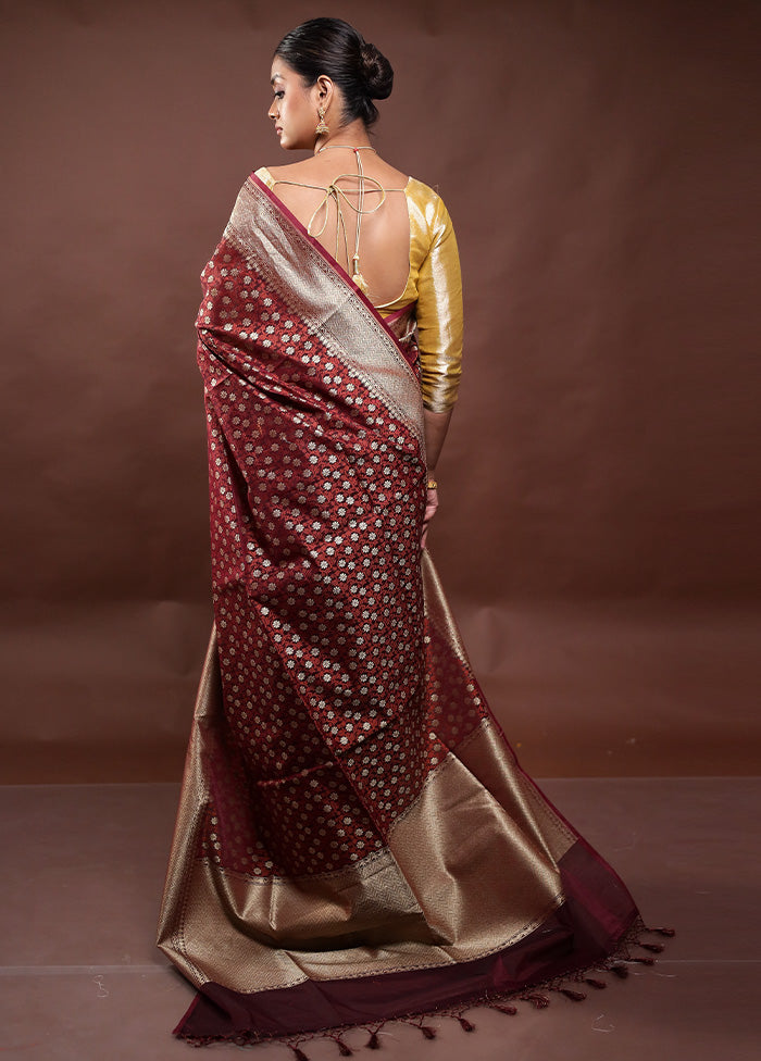 Wine Kora Silk Saree With Blouse Piece