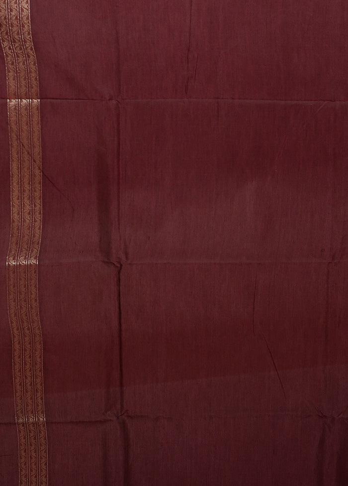 Wine Kora Silk Saree With Blouse Piece