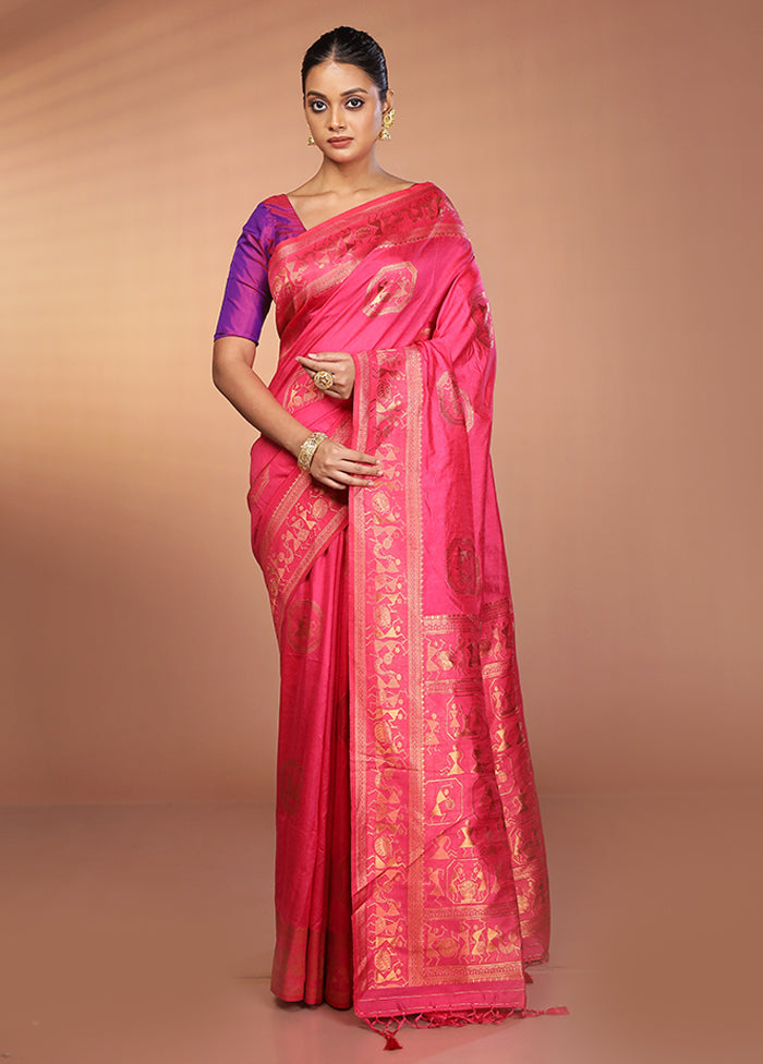 Pink Dupion Silk Saree With Blouse Piece