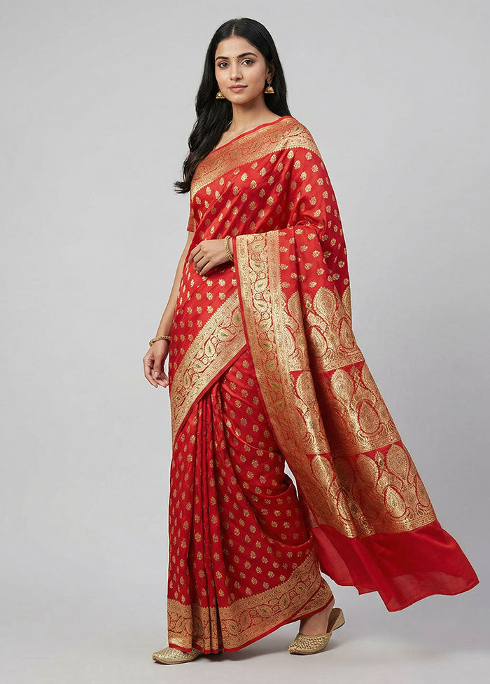 Red Banarasi Silk Saree With Blouse Piece