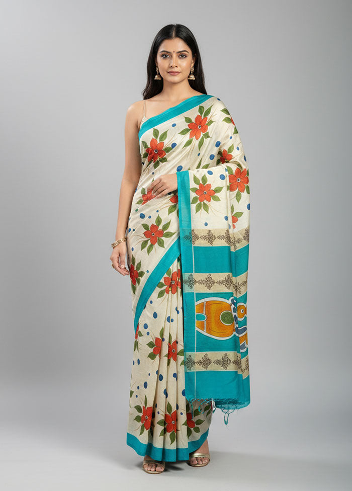 Multicolor Printed Pure Silk Saree Without Blouse Piece