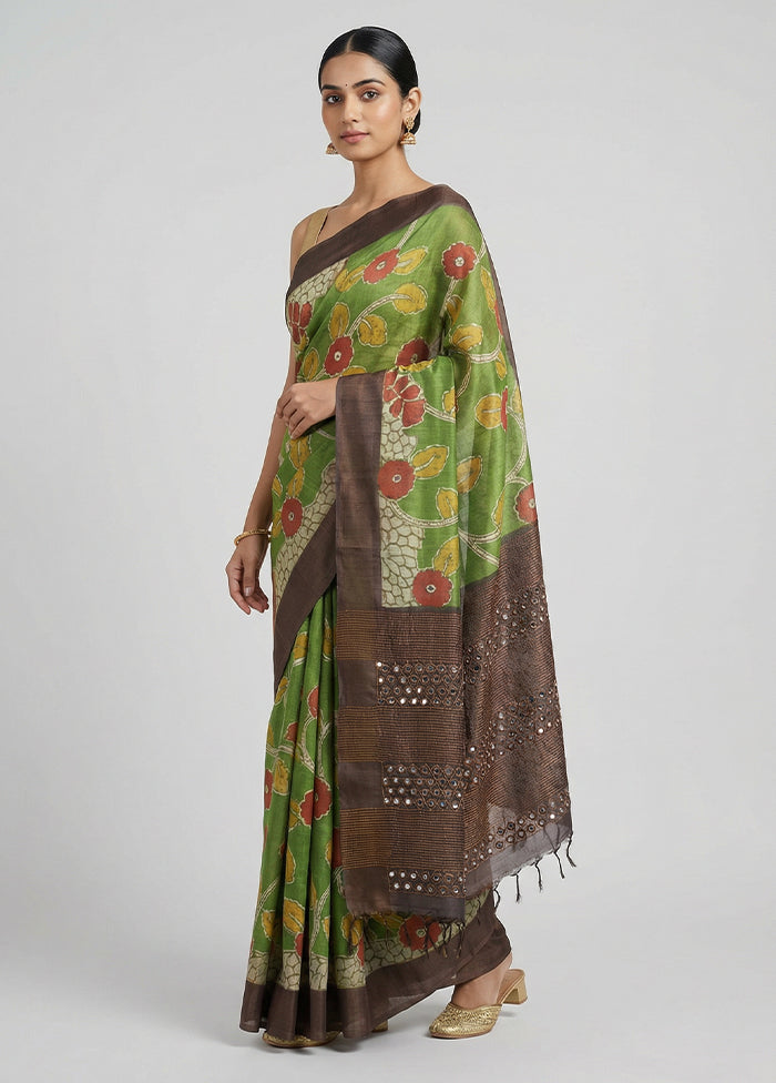 Multicolor Handloom Tussar Pure Silk Saree With Blouse Piece