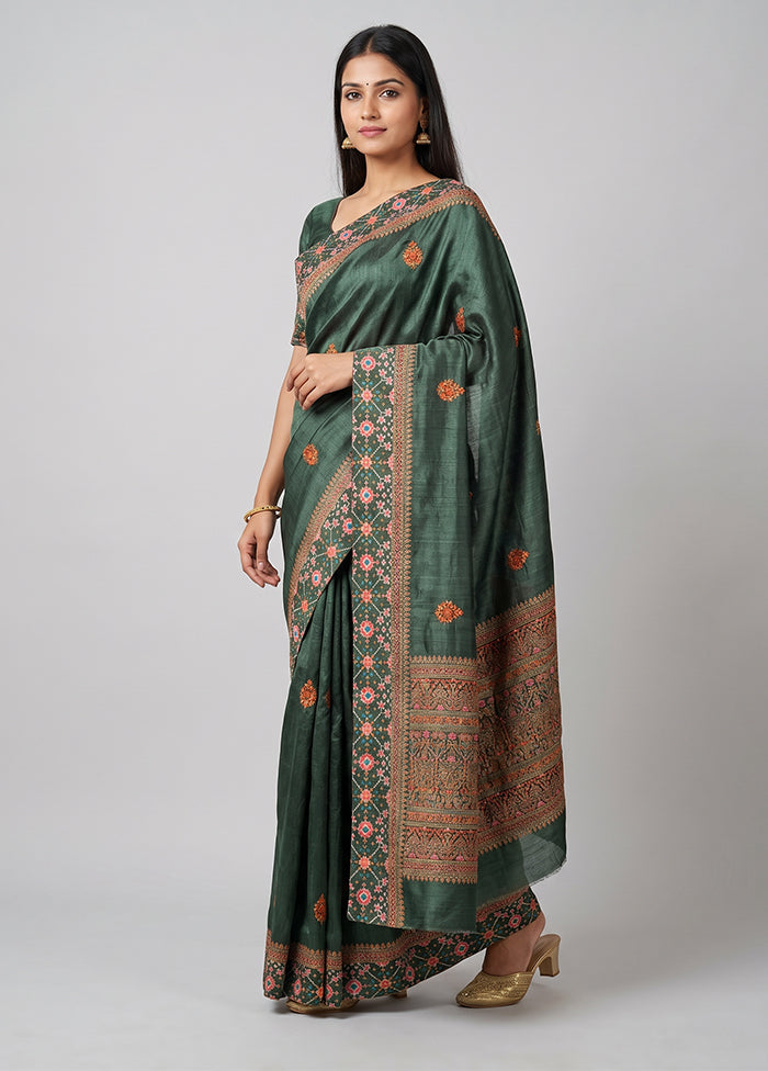 Blue Tussar Silk Saree With Blouse Piece