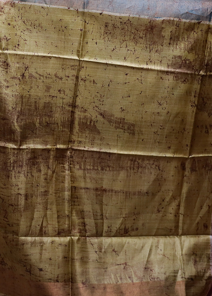 Purple Handloom Tussar Pure Silk Saree With Blouse Piece