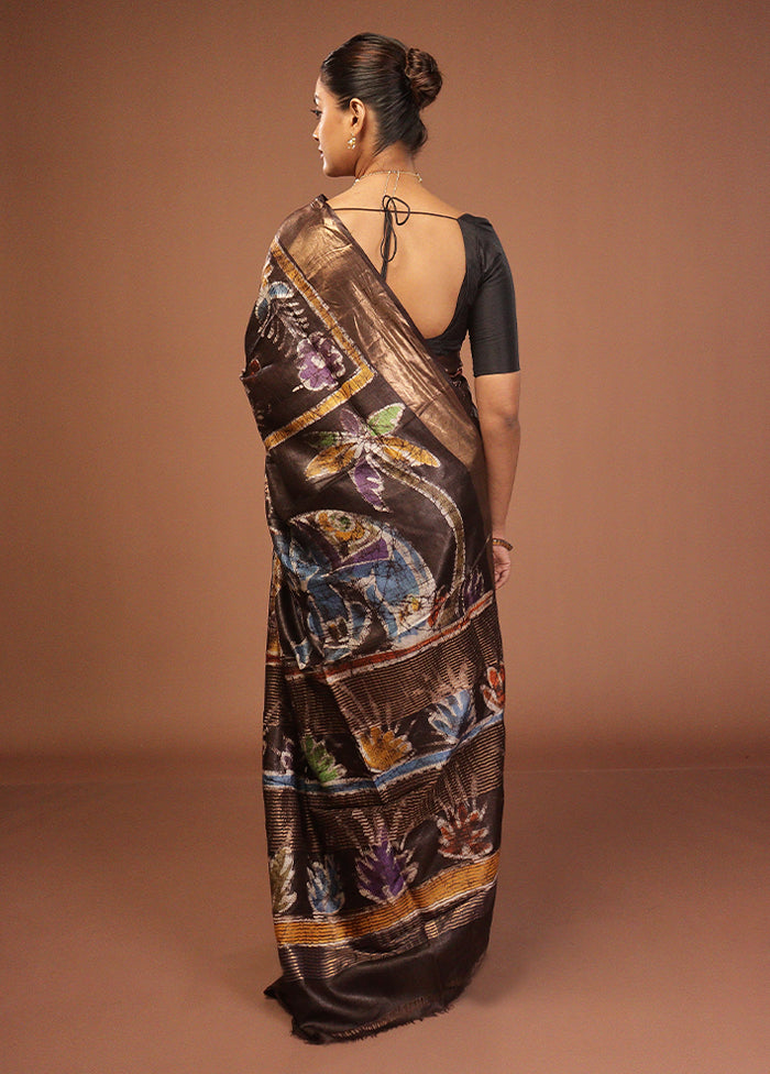 Brown Handloom Tussar Silk Saree With Blouse Piece