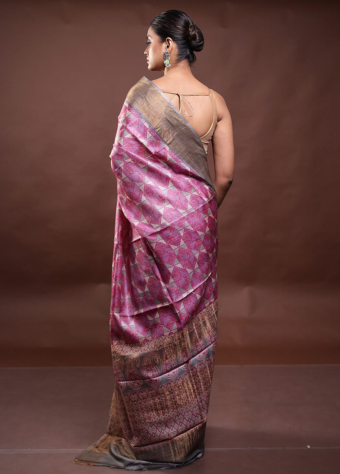 Pink Tussar Silk Saree With Blouse Piece
