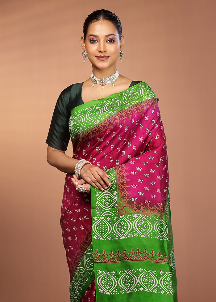 Purple Printed Silk Saree Without Blouse Piece