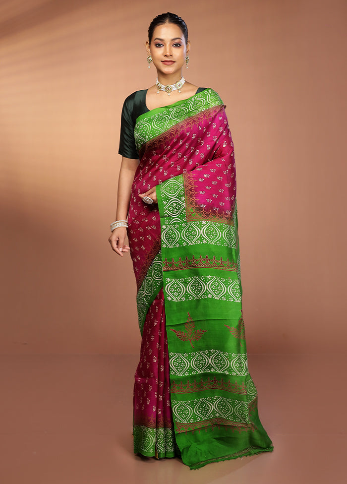Purple Printed Silk Saree Without Blouse Piece