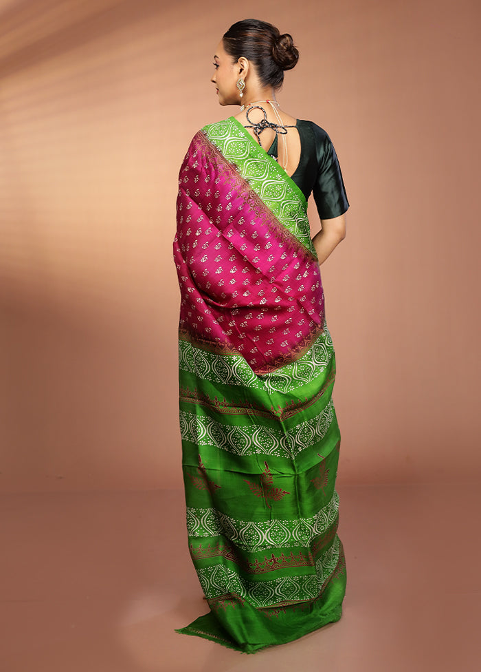 Purple Printed Silk Saree Without Blouse Piece