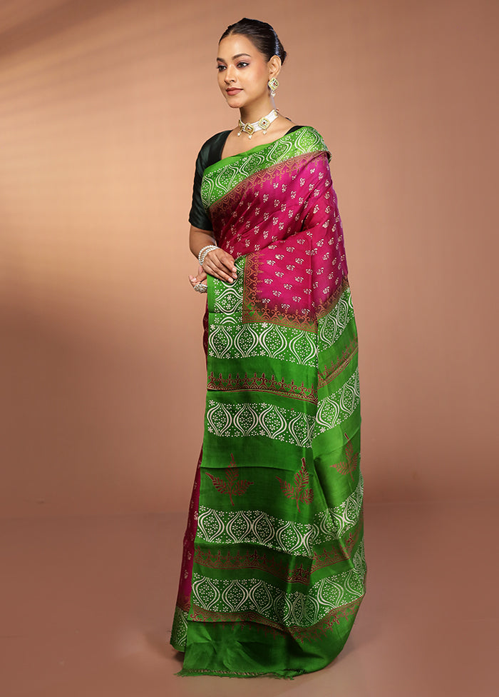 Purple Printed Silk Saree Without Blouse Piece