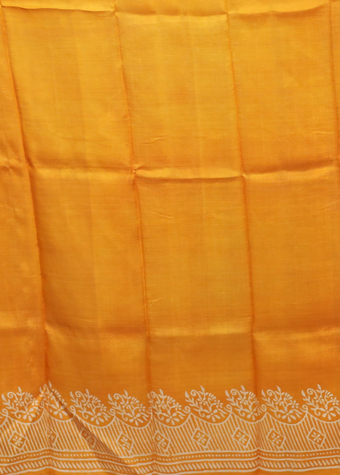 Blue Printed Silk Saree Without Blouse Piece