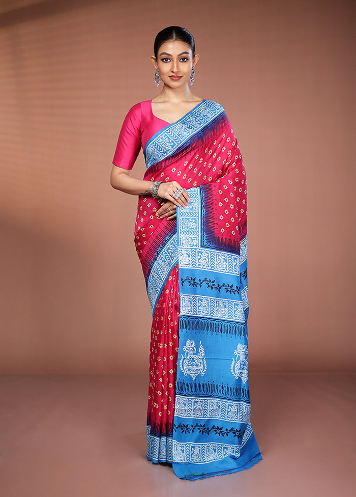 Pink Printed Silk Saree Without Blouse Piece