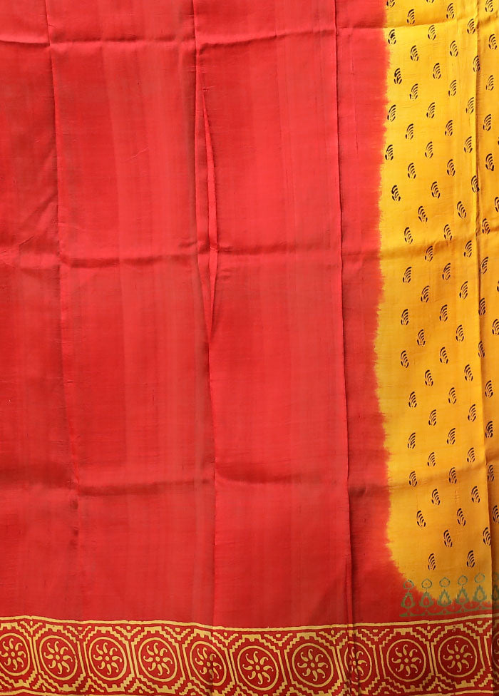 Yellow Printed Pure Silk Saree Without Blouse Piece