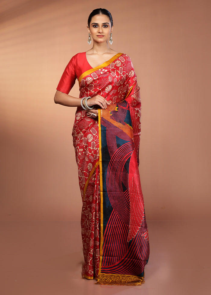 Multicolor Printed Silk Saree Without Blouse Piece