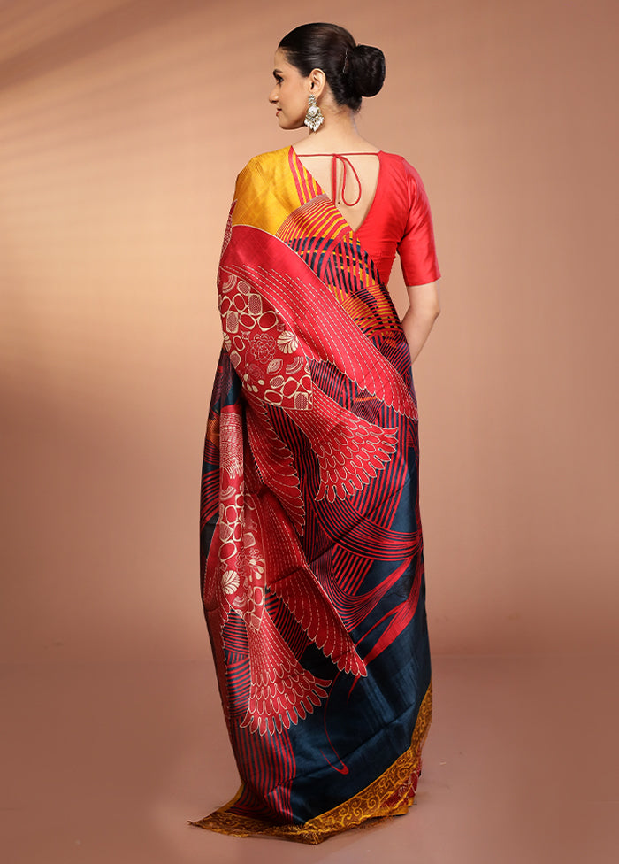 Multicolor Printed Silk Saree Without Blouse Piece