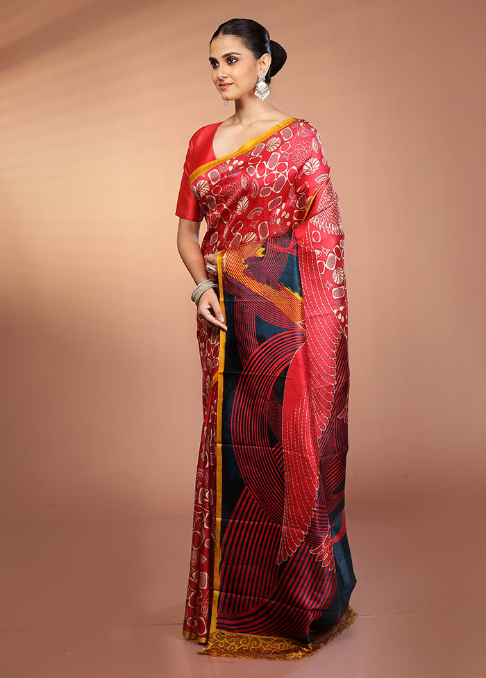 Multicolor Printed Silk Saree Without Blouse Piece