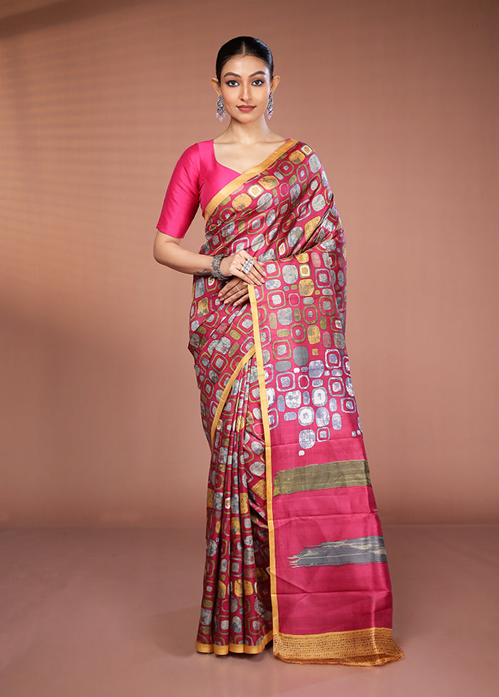 Pink Printed Silk Saree Without Blouse Piece