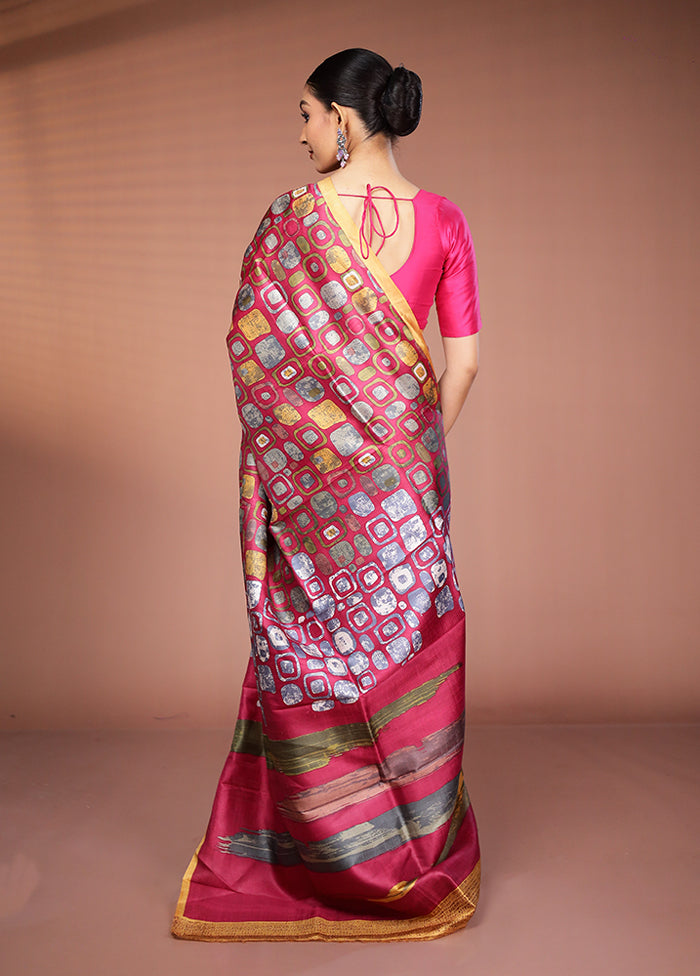 Pink Printed Silk Saree Without Blouse Piece